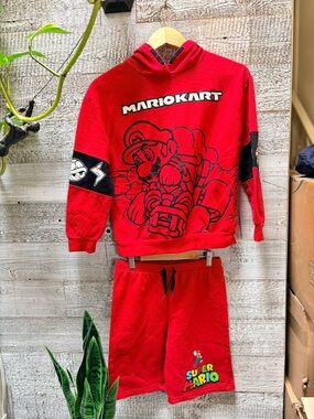 Mario Kart/Super Mario | Hoodie and Shorts Set Official Merch - Red, L (10-12)